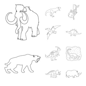 动物和人物图标的矢量设计。 一套动物和古代矢量图标的股票。
