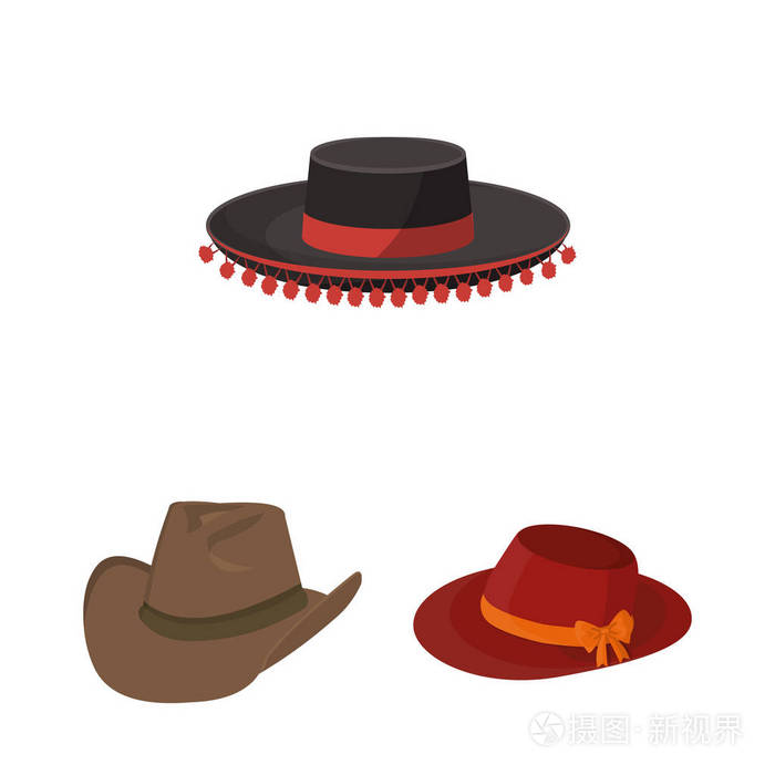 帽子和帽子徽标的独立对象。帽子和模型股票向量例证的汇集