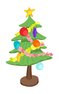 节日优雅的圣诞树为新年平纹。 股票图像矢量