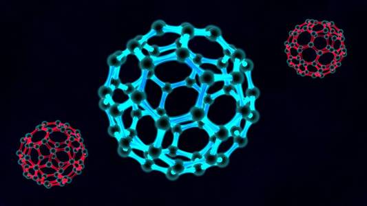 3D示意图的蓝色地球，分子的石墨烯晶格。纳米技术，生物武器，病毒，能量的理念..3D在黑暗背景上渲染。