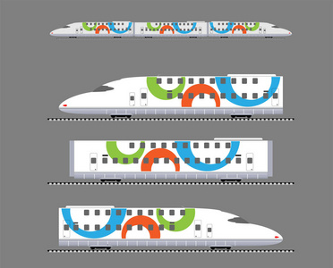 一套双层高速列车矢量和插图。