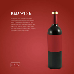 红色背景上的照片式红酒瓶