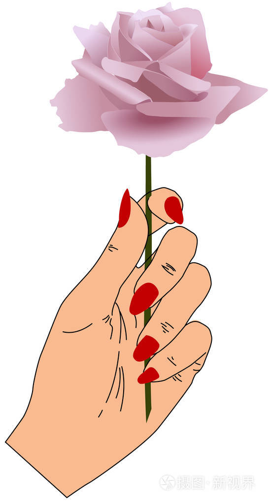 手拿着粉红色的玫瑰