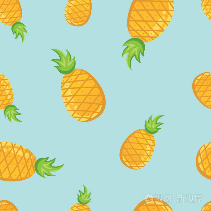 热带水果菠萝图案。 无缝图案矢量插图。 明亮的夏季无缝图案