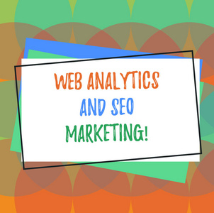 显示 web 分析和 seo 市场营销的文本符号。概念照片搜索引擎优化广告桩的空白矩形轮廓不同的颜色建设纸