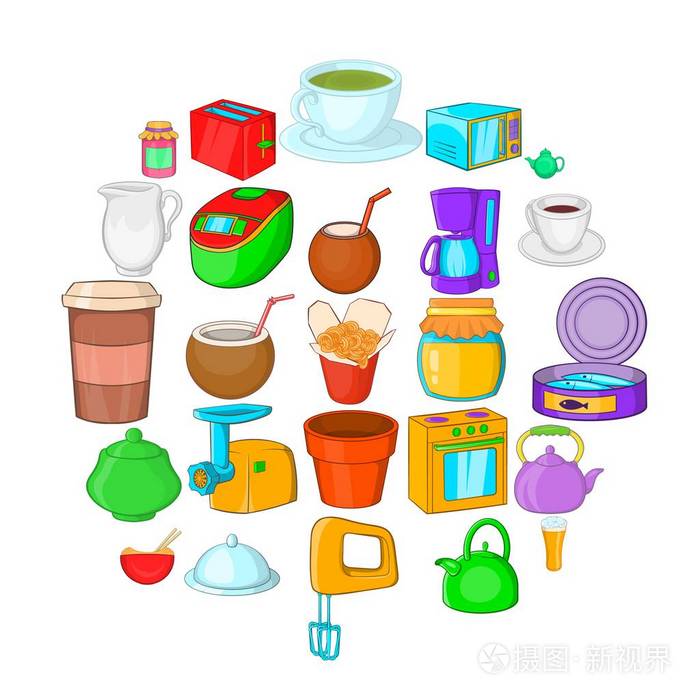厨具图标集,卡通风格