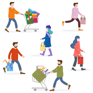 带人携带购物的矢量插图..大的销售和购物理念..横幅海报或印刷品的设计。