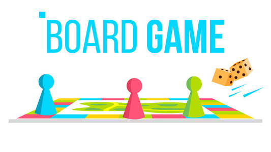 孤立的平面卡通插图年轻人玩桌游桌子上的棋盘游戏去和骨头.