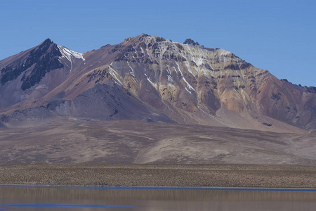 在劳卡国家公园智利，积雪覆盖的山峰和崎岖的高原景观海拔约4000米。