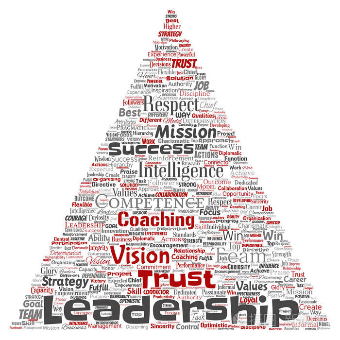 概念业务领导战略管理价值三角箭字云孤立背景。 成就成就责任情报机关或能力