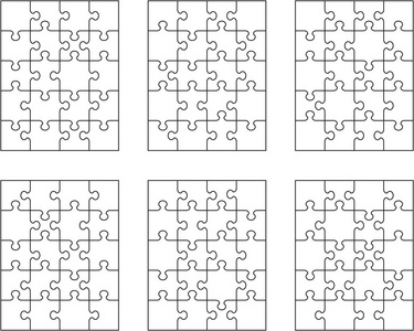 矢量插图六种不同的白色拼图，分开的部分