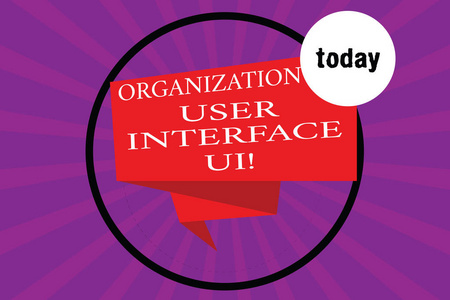 显示组织用户界面 ui 的概念手写。商务照片文本在线网站分析策略折叠3d 丝带内的圆环半色调太阳爆发