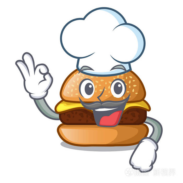 厨师奶酪美味汉堡人物表矢量插图