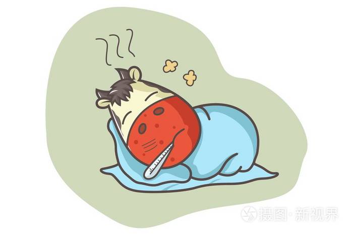 矢量卡通插图可爱的牛病孤立在白色背景上