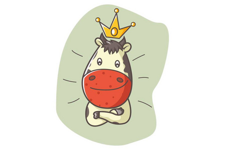 矢量卡通插图可爱的牛戴皇冠. 孤立在白色背景上.照片