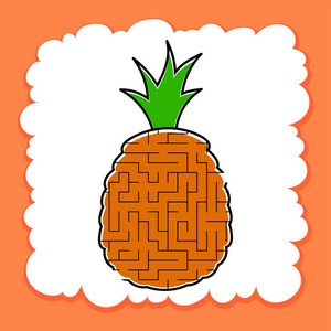 迷宫菠萝. 孩子们的游戏. 儿童拼图. 卡通风格. 迷宫难题.