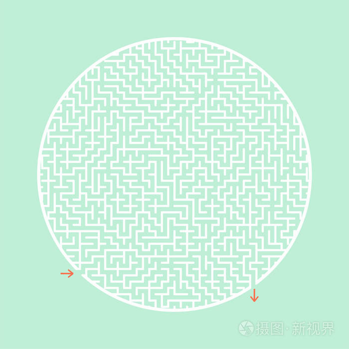 困难的圆形迷宫儿童和成年人的游戏儿童拼图迷宫难题平面矢量插图隔离