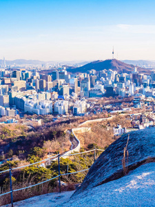 韩国首尔市美丽的建筑建筑城市景观和塔楼