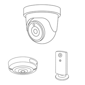 对闭路电视和相机符号的矢量图解。一套闭路电视和系统股票矢量图