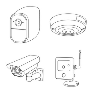 闭路电视和相机图标的孤立对象。中央电视台和系统股票矢量图的采集