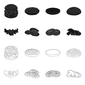 汉堡和三明治徽标的矢量设计。汉堡和切片库存矢量图的收集