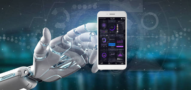 Cyborg手持智能手机，屏幕上的用户界面数据在后台隔离