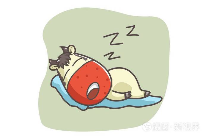 矢量卡通插图可爱的奶牛睡觉孤立在白色背景上