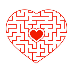 爱的迷宫红色心形迷宫.儿童和成年人的游戏.孩子们的困惑.迷宫难题.