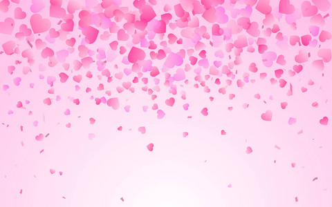 粉红色图案的随意掉落的心纸屑。边境设计元素为节日横幅，贺卡，明信片，婚礼邀请，情人节和保存日期卡。矢量图。