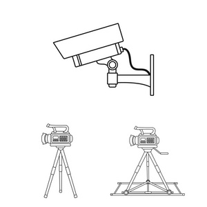 摄像机和相机徽标的矢量设计。摄录一体机和仪表板股票向量的汇集例证