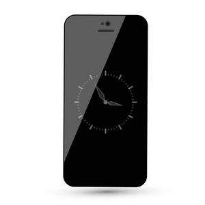 黑色手机与模拟时钟矢量插图隔离白色背景