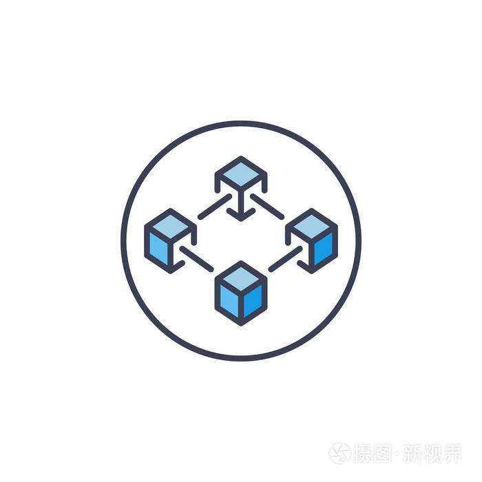 白色背景上圆向量图标中的现代区块链