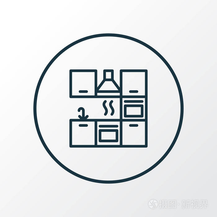 厨房家具图标线符号时尚风格中的优质隔离室内元素