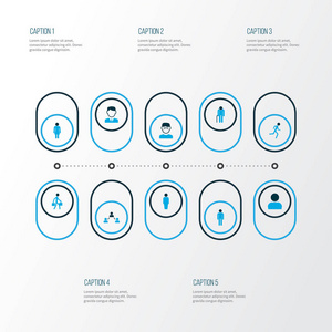 人图标着色集合与外形人商人和其他妇女元素。被隔绝的向量例证人图标