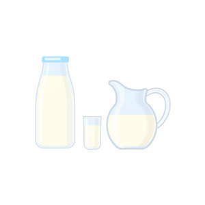 瓶玻璃和水罐与牛奶向量例证查出在
