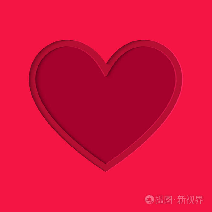 s Day paper cut style, heart symbol on red background, festive b