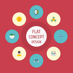 一套趋势图标平面样式符号与电动自行车, vr 眼镜, 加密货币和其他图标为您的网络移动应用程序徽标设计