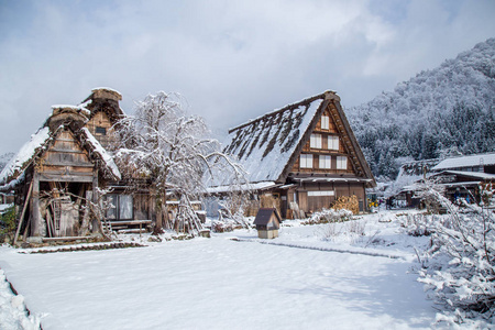 日本吉福2018年12月在白川村一带观光，冬季积雪，包括传统的Gassho风格和联合国教科文组织世界遗产之一吉福日本