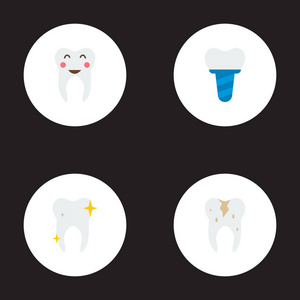 一套牙齿图标扁平风格的符号与健康, 植入物, 牙齿和其他图标为您的网络移动应用程序徽标设计