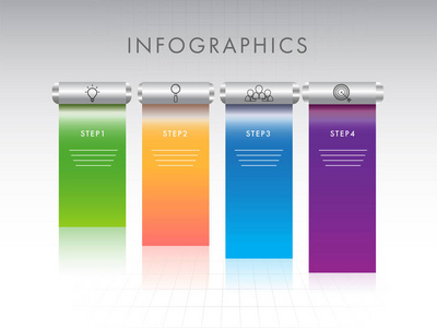 横幅风格的信息布局与四个不同的步骤在光泽背景。