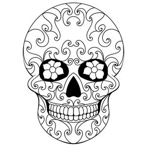 有花饰的死骷髅日。墨西哥糖壳。矢量图