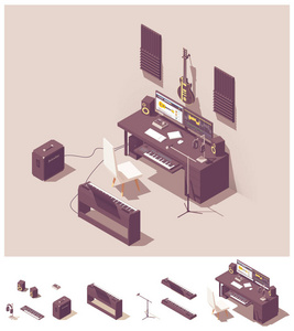 矢量等距家庭录音工作室设备