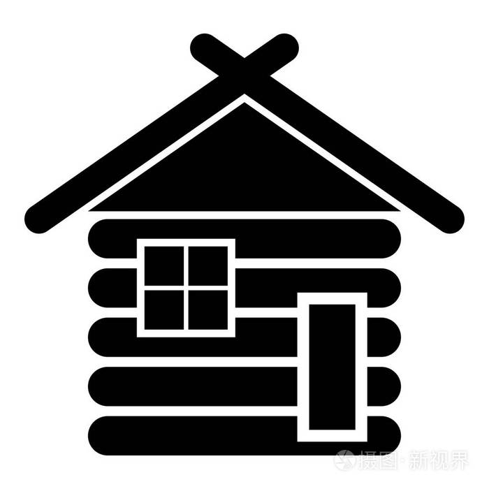 木屋谷仓与木材模块木屋,木屋,模块化家庭图标,黑色矢量插图,平面风格
