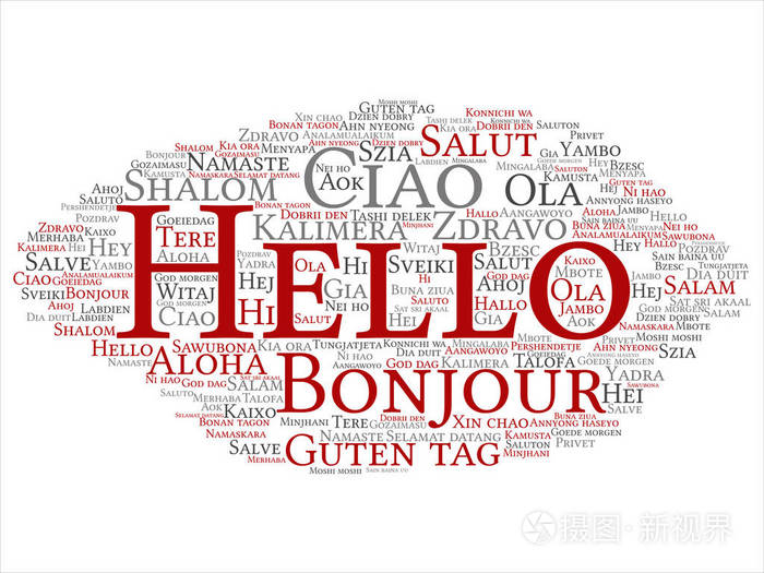 概念或概念抽象你好或问候国际旅游词云在不同的语言或多语种世界外国