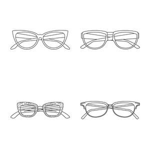 眼镜和框架标志的孤立对象。用于 web 的眼镜和附件股票符号集