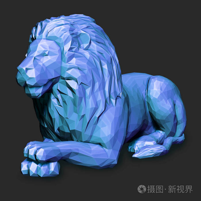 灰色背景上的蓝色狮子艺术概念3d渲染