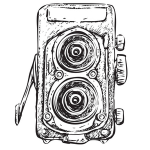 自由职业者在家工作自由手绘的数码单反相机矢量数码单反相机吉祥物
