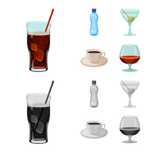 饮料和酒吧符号的孤立对象。网络饮料与党的股票符号的收集