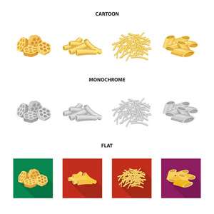 面食和碳水化合物符号的矢量设计。意大利面食和通心粉股票符号的收集