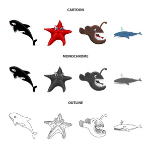 海洋和动物标志的向量例证。海洋和海洋股票符号的网站集
